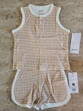 Goumi Kids Beige Gingham Tank & Shorts Set, 5T